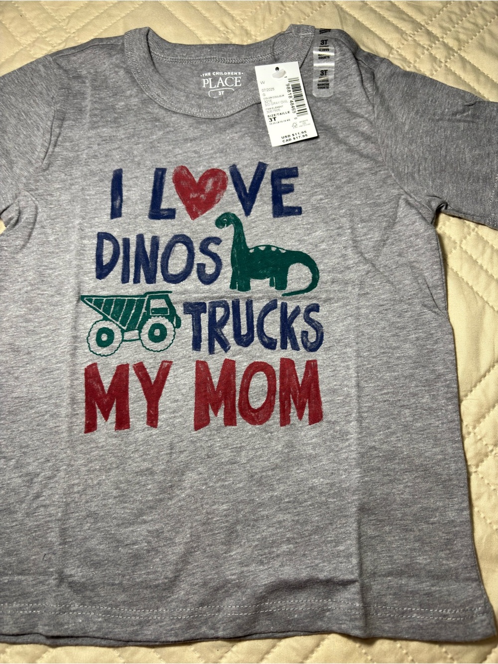 Children's Place 3T "I Love Dinos Trucks My Mom" Tee